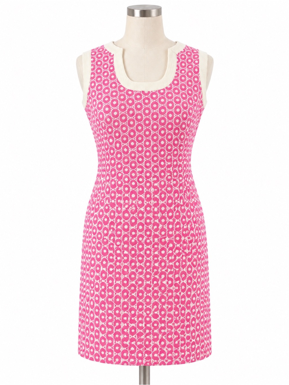 Merona Coral Pink Sheath Dress Cream Trim Sleeveless Preppy Chic NWT Size 4